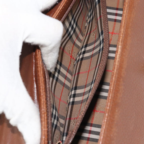 Burberrys Hand Bag Leather Brown Silver Auth 170335