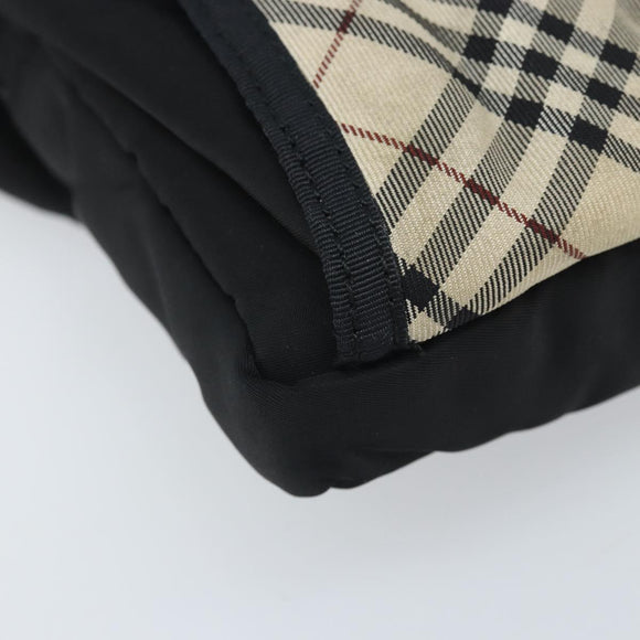 BURBERRY Nova Check Zwart label Taille tas Nylon Beige Zilver Auth 170337