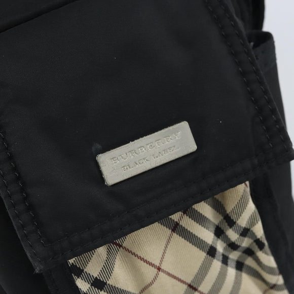 BURBERRY Nova Check Zwart label Taille tas Nylon Beige Zilver Auth 170337
