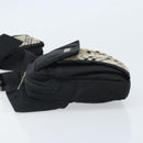 BURBERRY Nova Check Zwart label Taille tas Nylon Beige Zilver Auth 170337-4