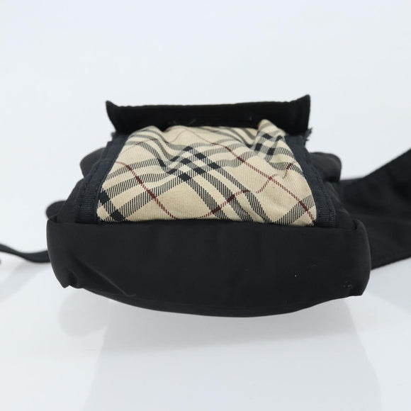 BURBERRY Nova Check Zwart label Taille tas Nylon Beige Zilver Auth 170337
