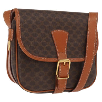 CELINE Macadam Canvas Shoulder Bag PVC Leather Brown Gold Auth 170338