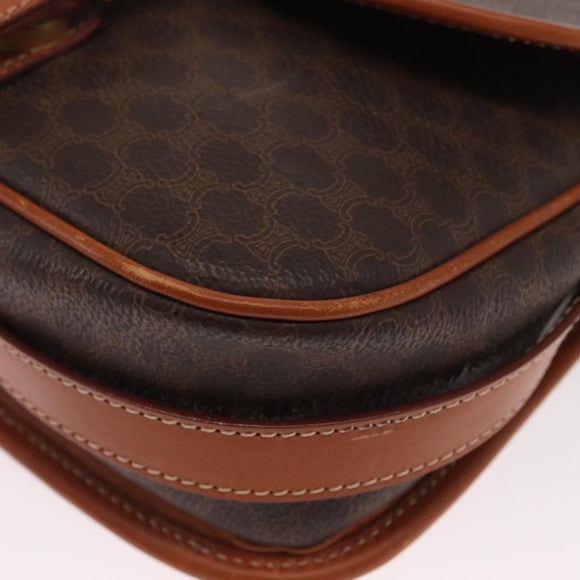 CELINE Macadam Canvas Shoulder Bag PVC Leather Brown Gold Auth 170338