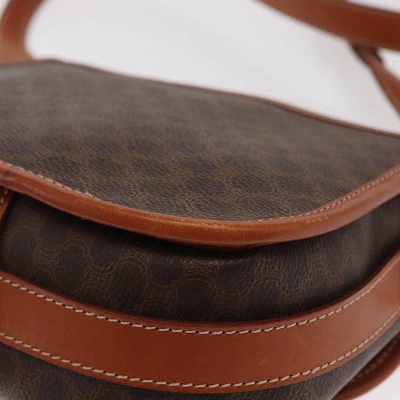 CELINE Macadam Canvas Shoulder Bag PVC Leather Brown Gold Auth 170338