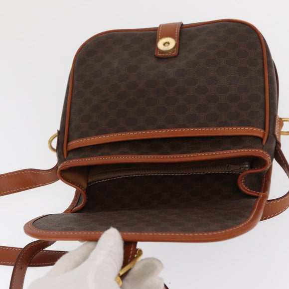 CELINE Macadam Canvas Shoulder Bag PVC Leather Brown Gold Auth 170338