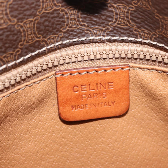 CELINE Macadam Canvas Shoulder Bag PVC Leather Brown Gold Auth 170338
