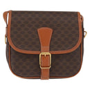 CELINE Macadam Canvas Shoulder Bag PVC Leather Brown Gold Auth 170338-13