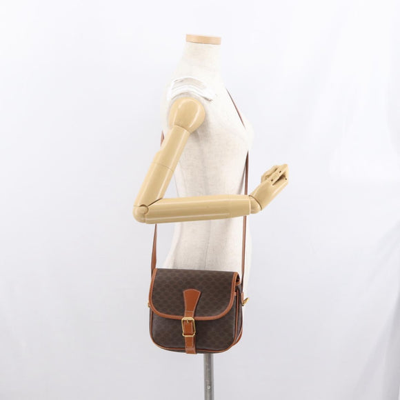 CELINE Macadam Canvas Shoulder Bag PVC Leather Brown Gold Auth 170338