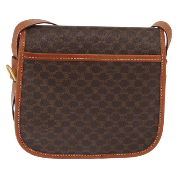 CELINE Macadam Canvas Shoulder Bag PVC Leather Brown Gold Auth 170338