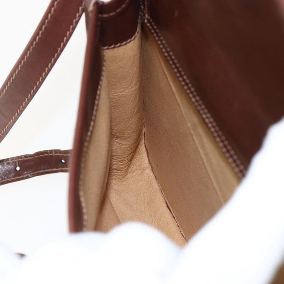 GUCCI Shoulder Bag Leather Suede Brown Gold Auth 170340