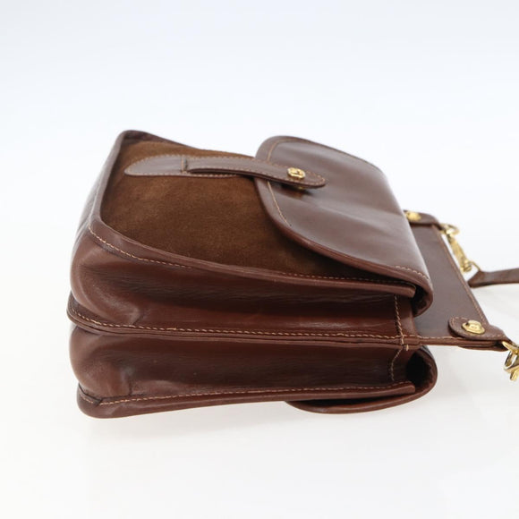 GUCCI Shoulder Bag Leather Suede Brown Gold Auth 170340