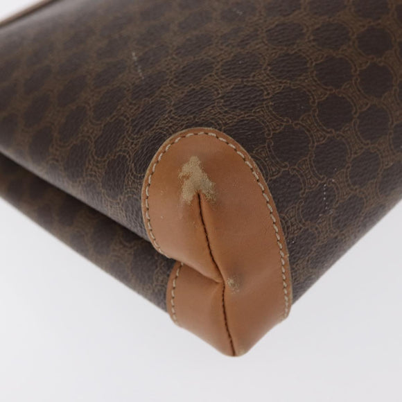 CELINE Macadam Canvas Clutch Bag PVC Leather Brown Gold Auth 170341