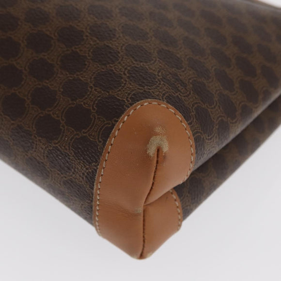 CELINE Macadam Canvas Clutch Bag PVC Leather Brown Gold Auth 170341