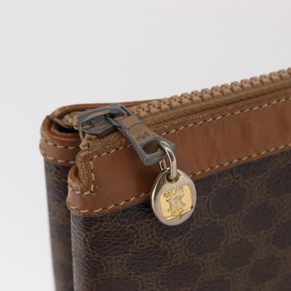 CELINE Macadam Canvas Clutch Bag PVC Leather Brown Gold Auth 170341