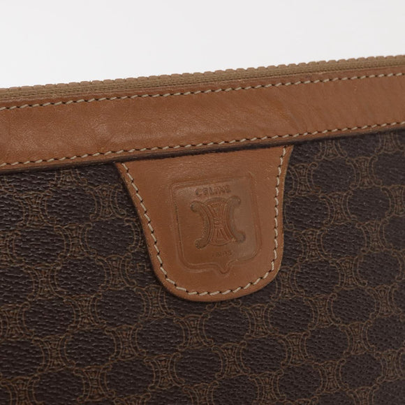 CELINE Macadam Canvas Clutch Bag PVC Leather Brown Gold Auth 170341