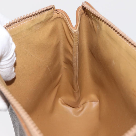 CELINE Macadam Canvas Clutch Bag PVC Leather Brown Gold Auth 170341