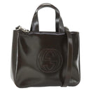 GUCCI Hand Bag Patent leather 2way Brown Silver 000 1013 0504 Auth 170344-1