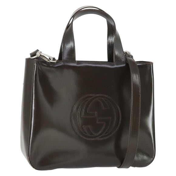 GUCCI Hand Bag Patent leather 2way Brown Silver 000 1013 0504 Auth 170344