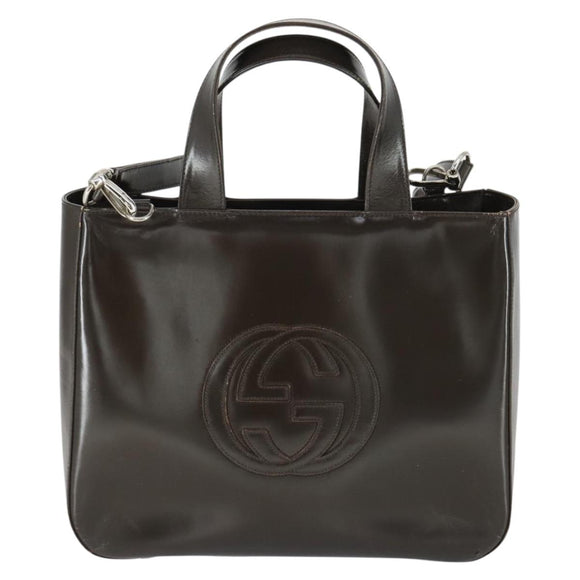GUCCI Hand Bag Patent leather 2way Brown Silver 000 1013 0504 Auth 170344