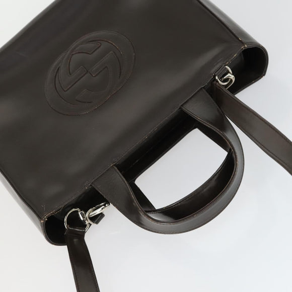 GUCCI Hand Bag Patent leather 2way Brown Silver 000 1013 0504 Auth 170344