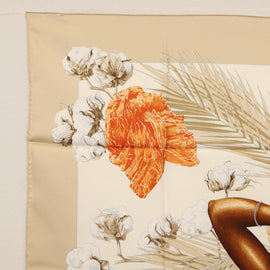 HERMES Carre 90 Scarf ""TURBANS DES REINES"" Silk Beige Auth 170357V - 0