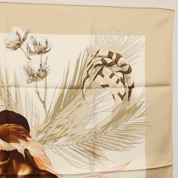 HERMES Carre 90 Scarf ""TURBANS DES REINES"" Silk Beige Auth 170357V