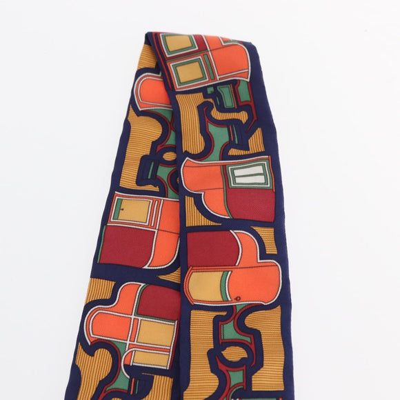 HERMES Twilly Scarf Horse Carriage Silk Navy Auth 170363V