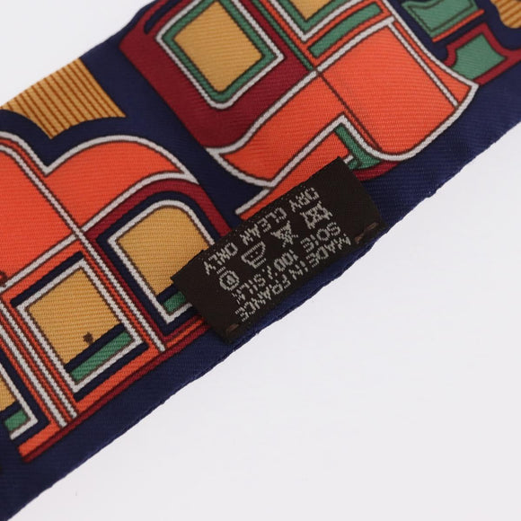 HERMES Twilly Scarf Horse Carriage Silk Navy Auth 170363V