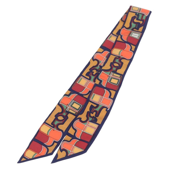 HERMES Twilly Scarf Horse Carriage Silk Navy Auth 170363V