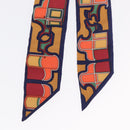 HERMES Twilly Scarf Horse Carriage Silk Navy Auth 170363V-8