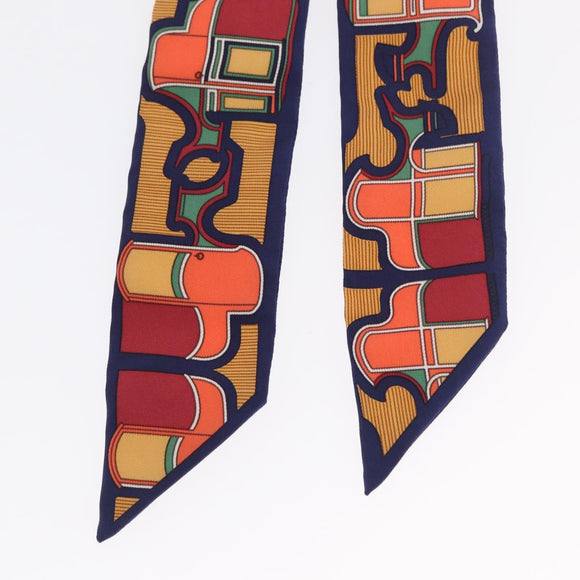 HERMES Twilly Scarf Horse Carriage Silk Navy Auth 170363V