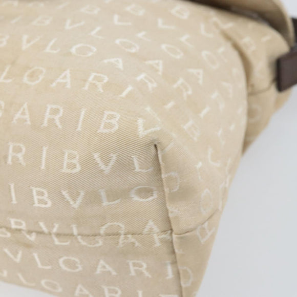 BVLGARI Logo Mania Shoulder Bag Canvas Beige Silver Auth 170371