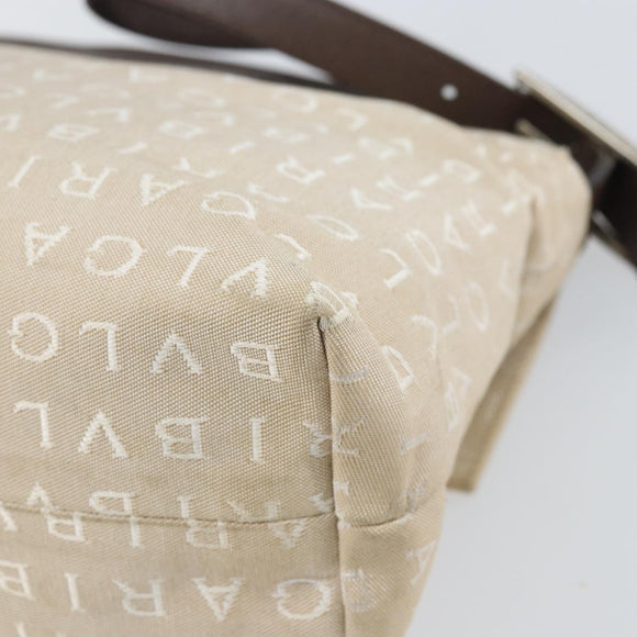 BVLGARI Logo Mania Shoulder Bag Canvas Beige Silver Auth 170371