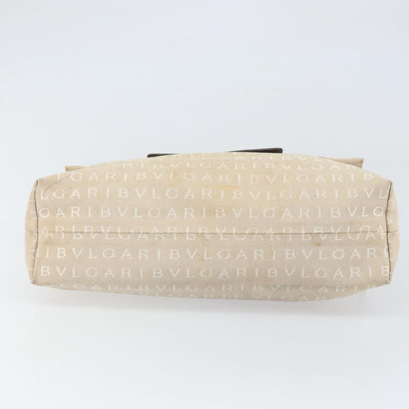 BVLGARI Logo Mania Shoulder Bag Canvas Beige Silver Auth 170371
