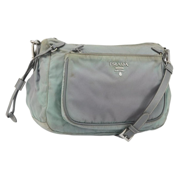 PRADA Shoulder Bag Nylon Gray Silver Auth 170376