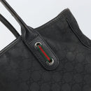 GUCCI GG Canvas Web Sherry Line Tote Bag Black Silver Red 293592 Auth 170377-10