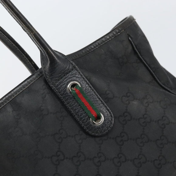 GUCCI GG Canvas Web Sherry Line Tote Bag Black Silver Red 293592 Auth 170377