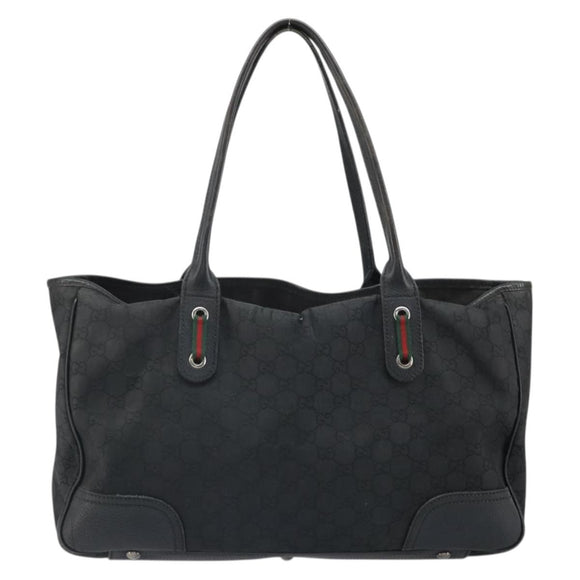GUCCI GG Canvas Web Sherry Line Tote Bag Black Silver Red 293592 Auth 170377