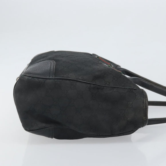 GUCCI GG Canvas Web Sherry Line Tote Bag Black Silver Red 293592 Auth 170377