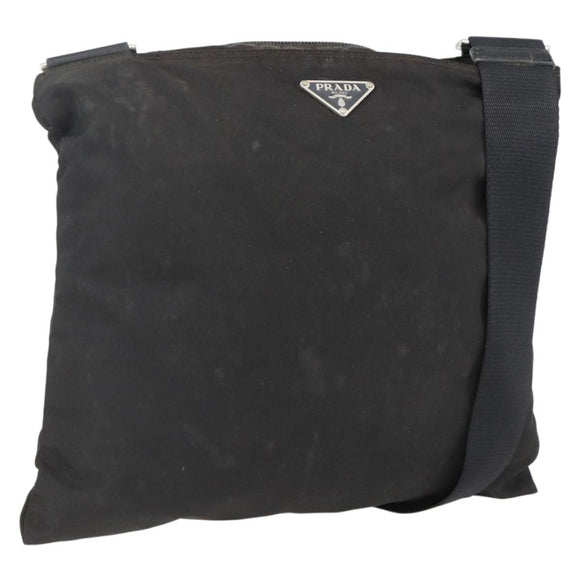 PRADA Shoulder Bag Nylon Black Silver Auth 170378
