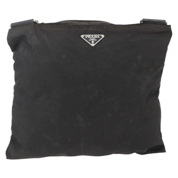 PRADA Shoulder Bag Nylon Black Silver Auth 170378