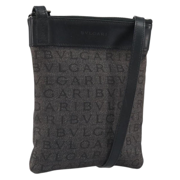 BVLGARI Logo Mania Shoulder Bag Canvas Black Silver Auth 170379