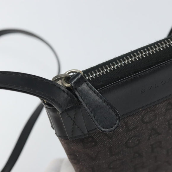 BVLGARI Logo Mania Shoulder Bag Canvas Black Silver Auth 170379