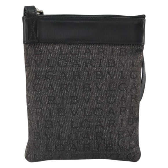 BVLGARI Logo Mania Shoulder Bag Canvas Black Silver Auth 170379