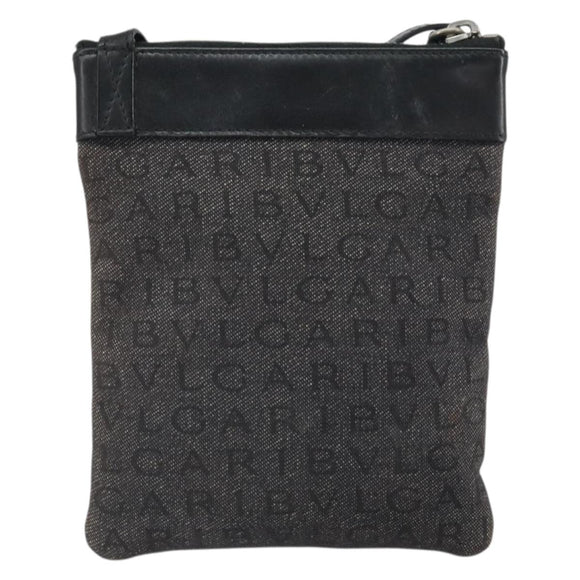 BVLGARI Logo Mania Shoulder Bag Canvas Black Silver Auth 170379