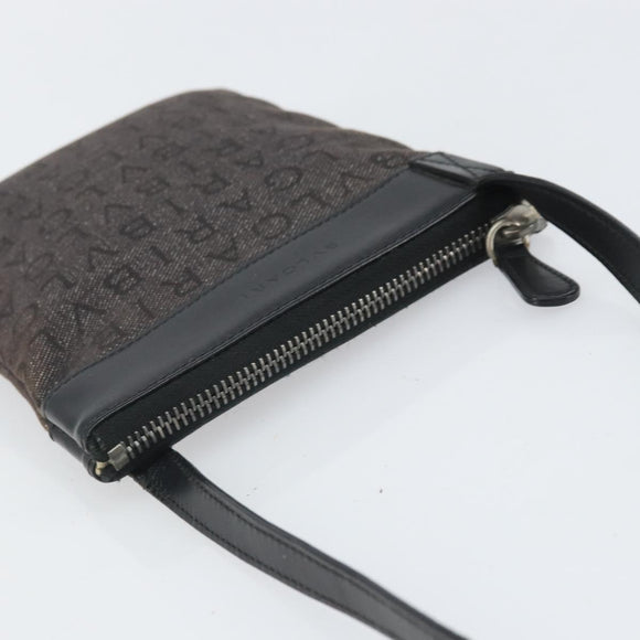 BVLGARI Logo Mania Shoulder Bag Canvas Black Silver Auth 170379