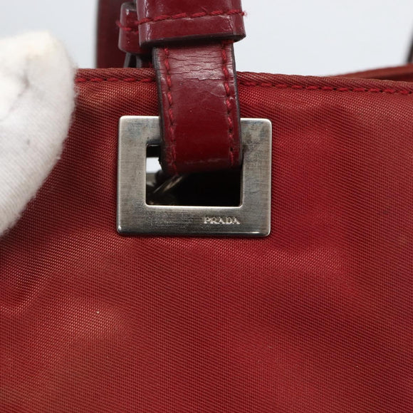 PRADA Hand Bag Nylon Red Silver Auth 170383