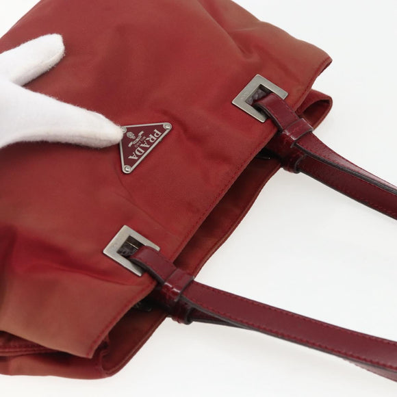 PRADA Hand Bag Nylon Red Silver Auth 170383