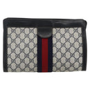 GUCCI GG Supreme Sherry Line Clutch Bag PVC Navy Red Auth 170386-2