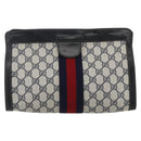 GUCCI GG Supreme Sherry Line Clutch Bag PVC Navy Red Auth 170386-3